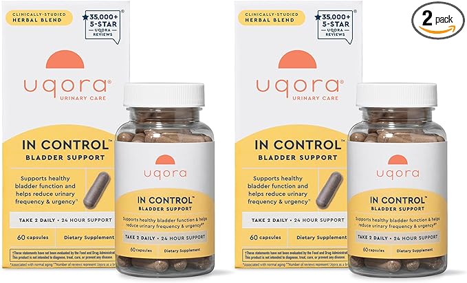 Uqora in Control Bladder Support - Daily Bladder Care &amp Support for Urinary Comfort - Made with botanicals Like Horsetail &amp Spicebush - Gluten-Free &amp Vegetarian - 120 Capsules (2 Pack)