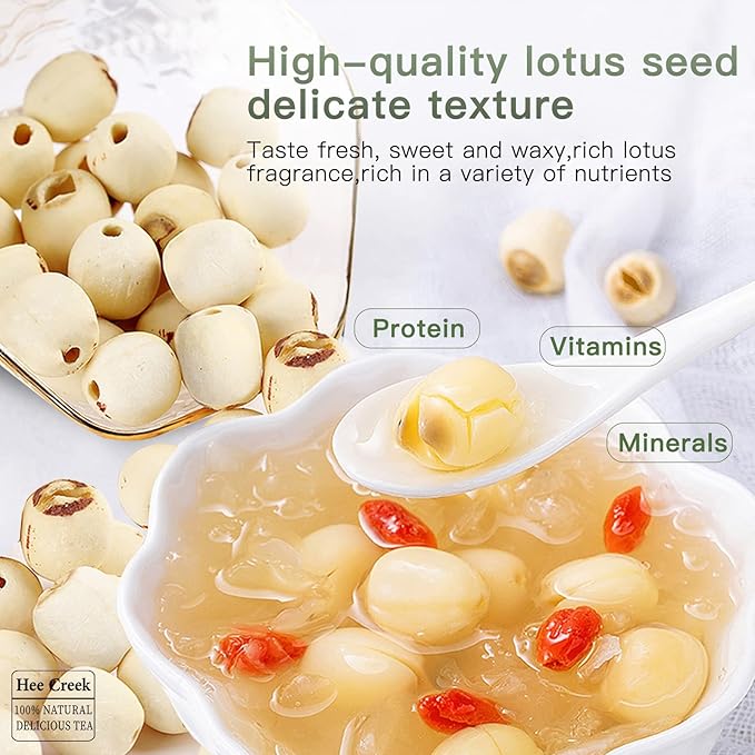 Hee Creek Premium Dried Lotus Seeds 14.1oz/400g White Lotus Seed without Cores Cooking Porridge and Soup Raw Materials 莲子 通芯白莲子 煮粥 银耳莲子羹原料