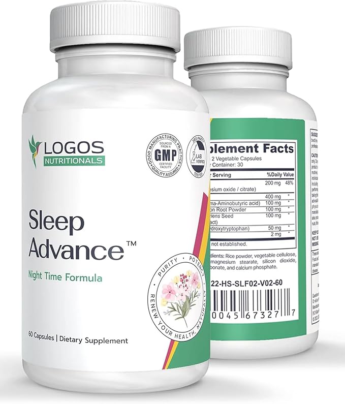 Sleep Advance - Restful Sleep Formula - 60 Capsules - Natural Sleep Aid with Magnesium Melatonin L-Theanine &amp More - Non-Addictive Stress Relief Formula for Deep Sleep