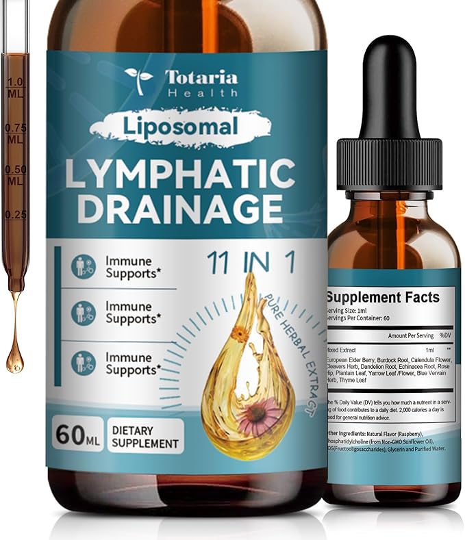 2Pack Liposomal Lymphatic Drainage Drops - 11 In 1 Organic Lymphatic Drainage Supplement with Burdock Root Echinacea Elderberry Calendula Cleavers Herb Dandelion Supports Lymphatic Health 4 FL.OZ