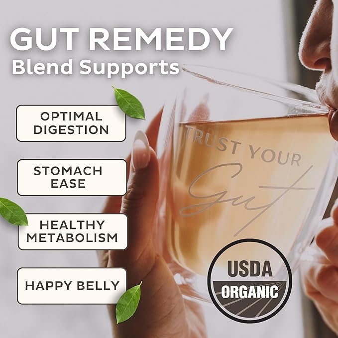 Trust Your Gut Organic Herbal Tea Blend – Lemon Balm Holy Basil Dandelion &amp Ginger Root – Supports Healthy Digestion &amp Gut Balance – Apple Cider 30 Bags