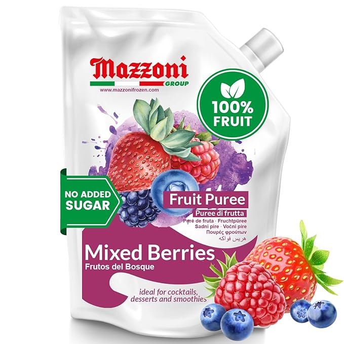 Mazzoni - Mixed Berry Juice Puree 100% Pure Forest Berries (Strawberry Blueberry Raspberry) Just Fruit No Sugar Added 2.2 lbs (35.2 oz) Real Fruit Mixer for Cocktails Drinks Smoothies Conveni