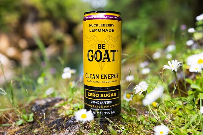 BeGOAT Clean Energy | Huckleberry Lemonade Zero Sugar | 6 Ingredients Plant-Based Zero Sugar Non-GMO Vegan | 200mg Natural Caffeine | 12 fl oz Cans (Pack of 12)