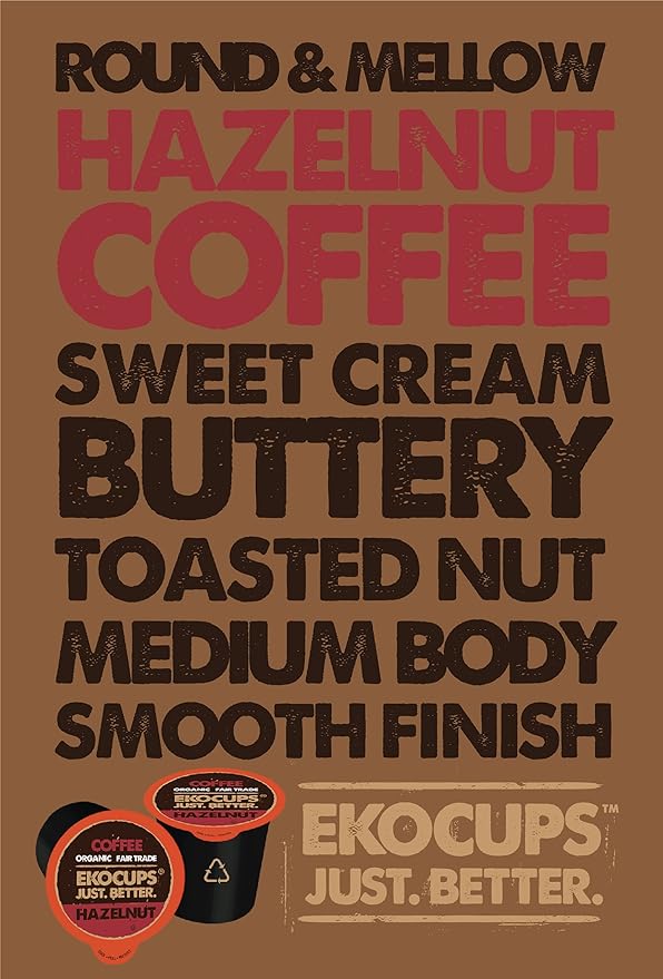 EKOCUPS Organic Hazelnut Flavored Coffee Pods - Extra 30% More per Cup Artisan Fair Trade Medium Roast for Keurig K Cup Machines Recyclable Pods 40 Count