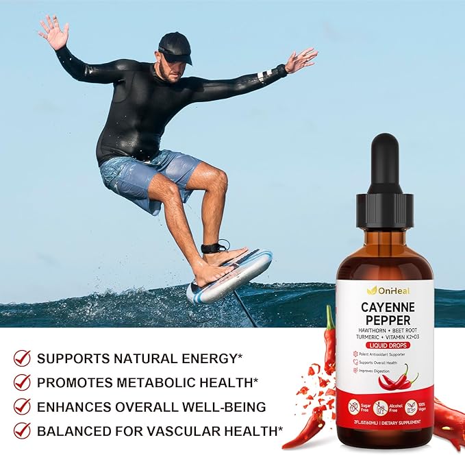 Pure Capsaicin Extract Contains Hawthorn Beetroot Turmeric Vitamins K2 and D3 Ginseng Ceylon Cinnamon - Capsaicin Supplement for Health Benefits - 60ml