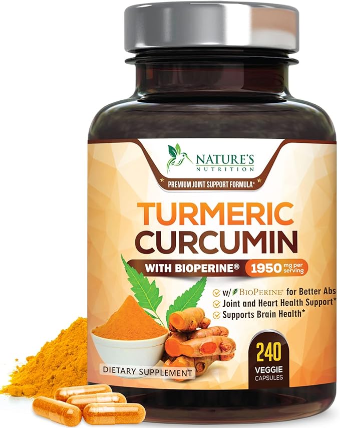 Turmeric Curcumin Supplement 95% Curcuminoids - 1800mg Organic Turmeric Per Serving - BioPerine Black Pepper Extract for Best Absorption Natural Joint Support Non-GMO Bottled in USA - 240 Capsules