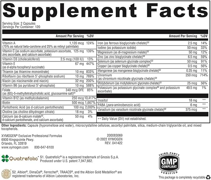 XYMOGEN ActivNutrients - Multivitamin &amp Multimineral Formula - Wellness Immune &amp Energy Support - Active B Vitamins &amp Chelated Minerals - Vegetarian Non-GMO &amp Gluten Free - 240 Count