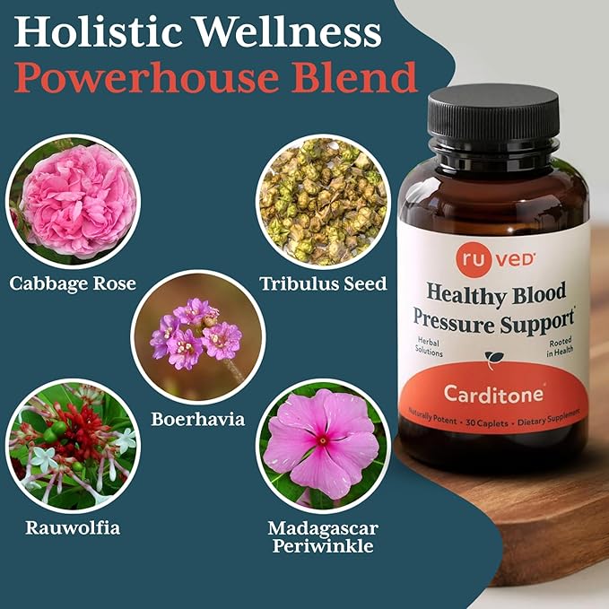 ruved Carditone - Natural Heart Health Supplement for Women &amp Men BP Formula Holistic Heart Support with Rauwolfia Arjuna Calcium and Magnesium - 30 Vegetarian Caplets (Pack of 1)