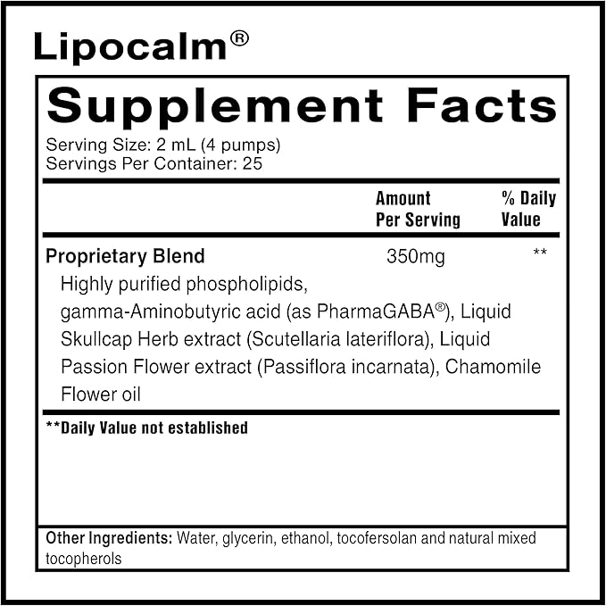 Quicksilver Scientific LipoCalm - Liposomal GABA with Herbs for Relaxation Support - Chamomile Passionflower Herb &amp Skullcap Supplement for Peace of Mind &amp Sleep Calm Support (1.7oz / 50ml)
