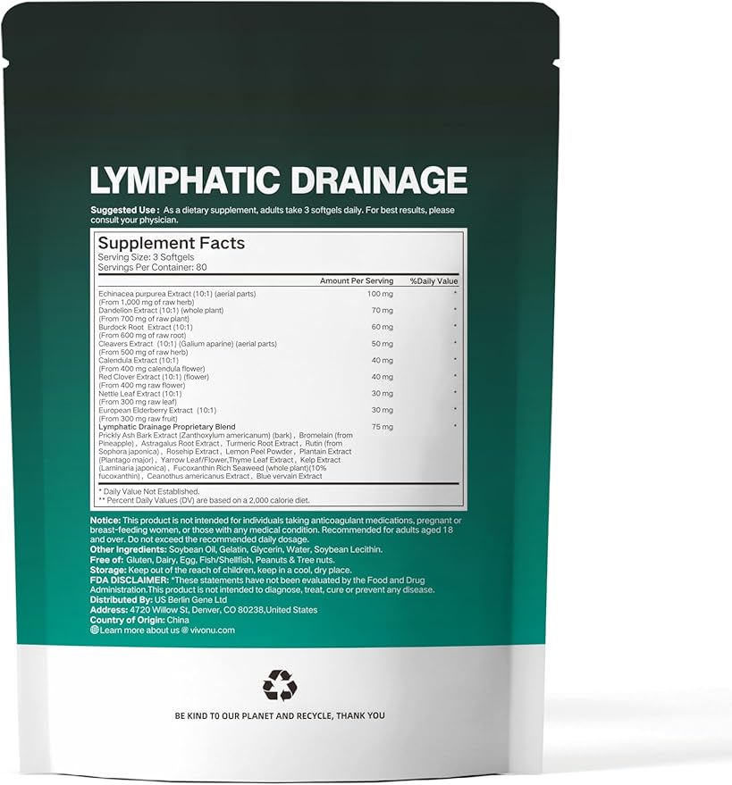 Lymphatic Drainage Supplement 240 Softgels 4275mg Lymph System Support Supplement for Women &amp Men 21-in-1 Herbal Blend with Echinacea Dandelion Burdock Bromelain Calendula Turmeric &amp M