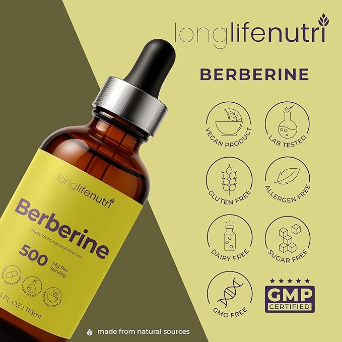 Berberine Liquid Drops - from Berberis Aristata Bark 4 FL OZ Organic Supplement for Gut Balance &amp Natural Energy Sugar-Free Extract Raspberry Flavor 5-Month Supply GMP Certified