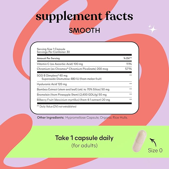 Lemme Smooth Anti Cellulite Capsules for Women Smooth Legs &amp Thighs Reduce Cellulite &amp Crepey Skin w/Clinically Studied SOD &amp Silica (1 Month Supply 30 ct)