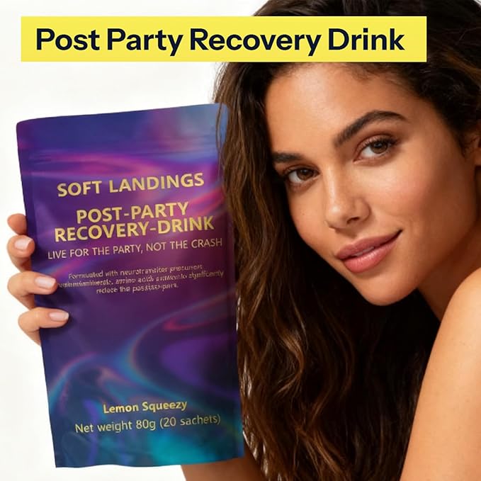 Soft Landings Post Party Recovery Drink Powder - Lemon Squeezy Flavor Vitamin &amp Mineral Supplement for Boost Energy - 80g (1pc)