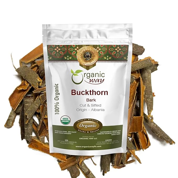 Organic Way Dried Buckthorn Bark (Frangula Alnus) Cut &amp Sifted - Organic &amp Kosher Certified | Raw Vegan Non GMO &amp Gluten Free | USDA Certified | Origin - Albania (1LBS / 16Oz)