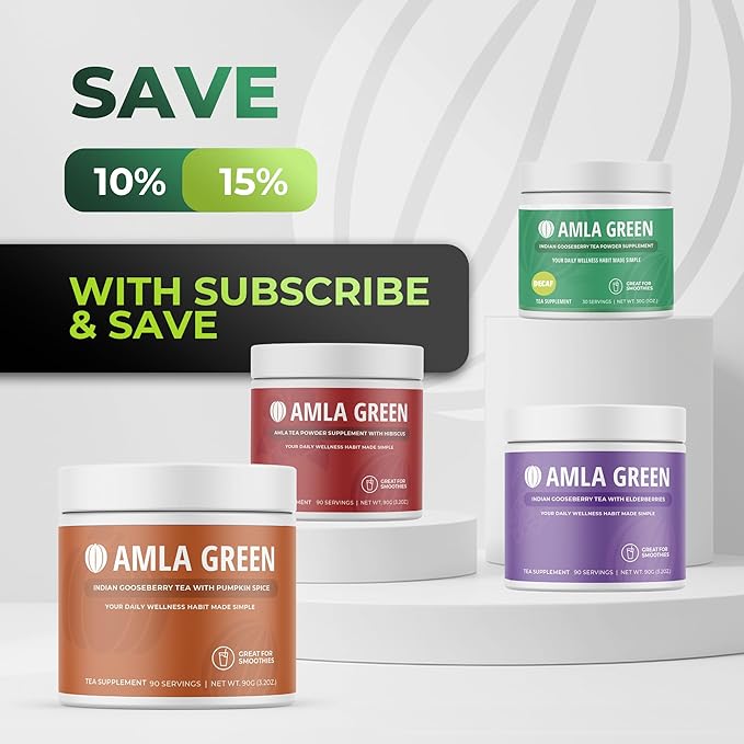 Amla Powder &amp Decaf Green Tea Superfood Supplement 20x Ultra Concentrated Amla Antioxidant Support Made with Oolong Tea and Indian Gooseberries Organic Vegan Decaf 30 Servings