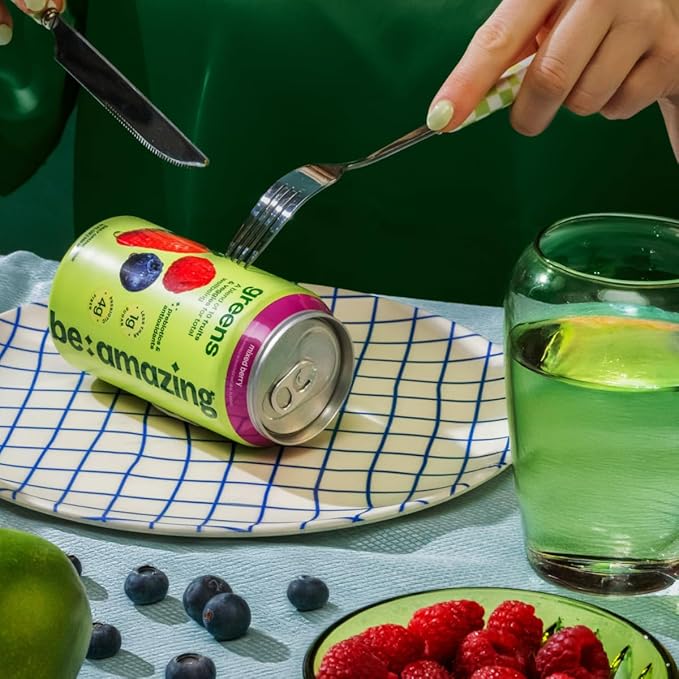 Be Amazing Greens Drink Mixed Berry Vitamin Drinks With 10 Organic Fruits and Vegetables Coconut Water Vitamin C and Prebiotic Fiber 25 Calories Low Sugar Vegan and Gluten Free 8 Pack