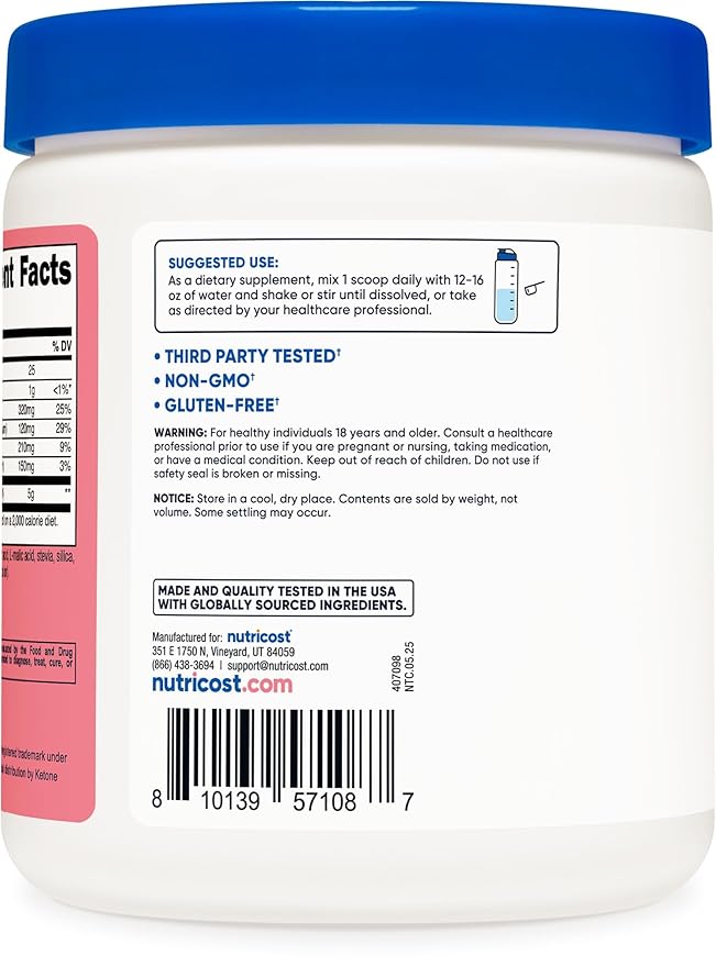 Nutricost BHB Salts Drink Mix (30 Servings Strawberry Lemonade Flavored) (5G BHB Per Serving) - 0G Total Sugars Vegetarian Product