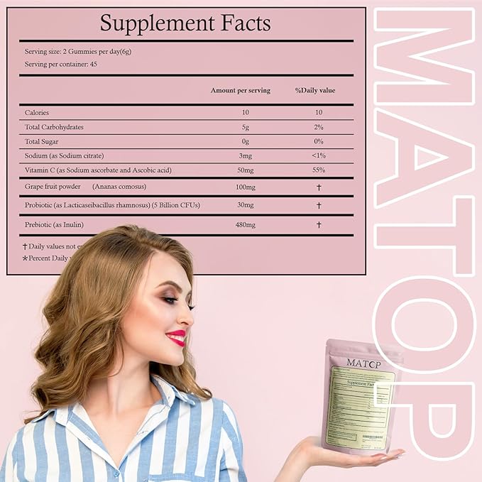 MATOP Vaginal Probiotic Prebiotic Gummies for Women - Vaginal pH Balance &amp Digestive Support Grape Flavor Vegan Sugar-Free Gluten-Free 90 Count