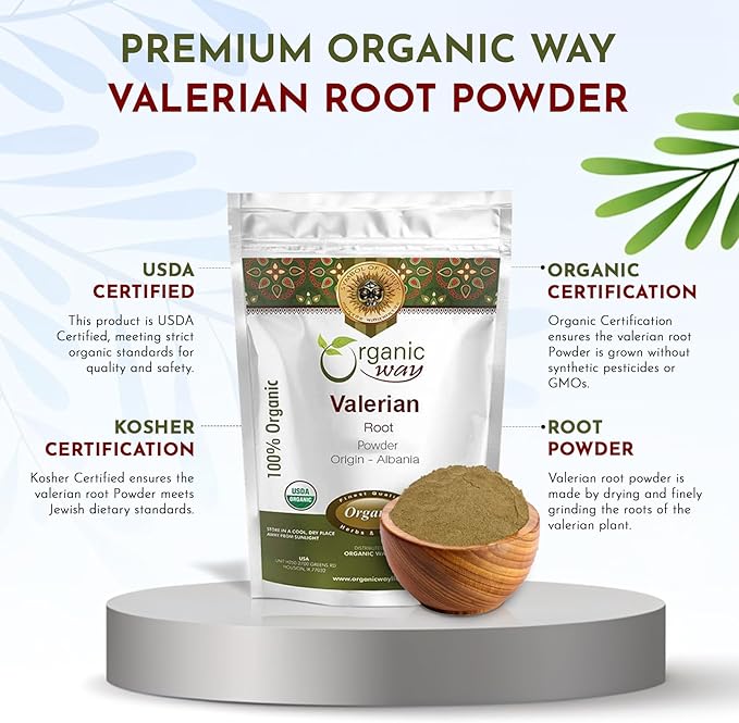 Organic Way Valerian Root Powder | European Wild-Harvest | Organic &amp Kosher Certified | Vegan Non GMO &amp Gluten Free | USDA Certified | Origin - Albania 16 Ounce (Pack of 1)