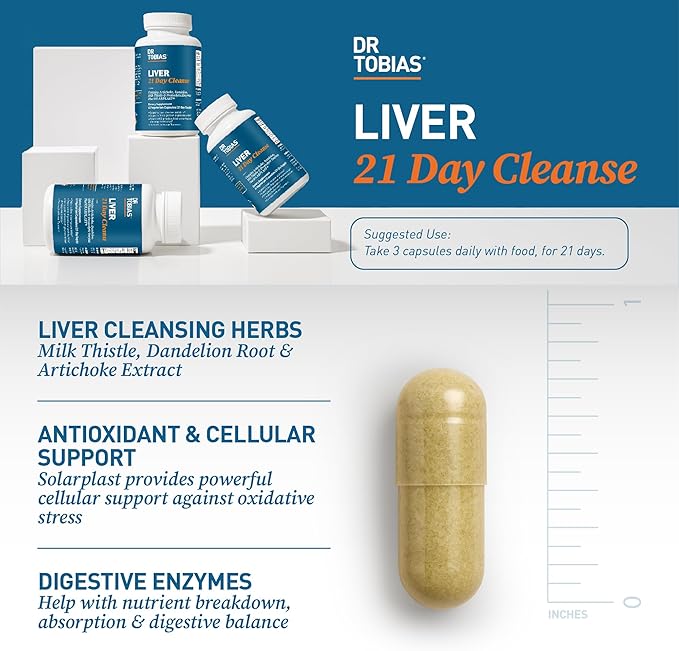 Dr. Tobias Liver 21 Day Cleanse Herbal Liver Detox Cleanse with Milk Thistle Dandelion Root &amp Artichoke Extract Supports Liver Health &amp Digestion 63 Vegetarian Capsules (63 Count (Pack of