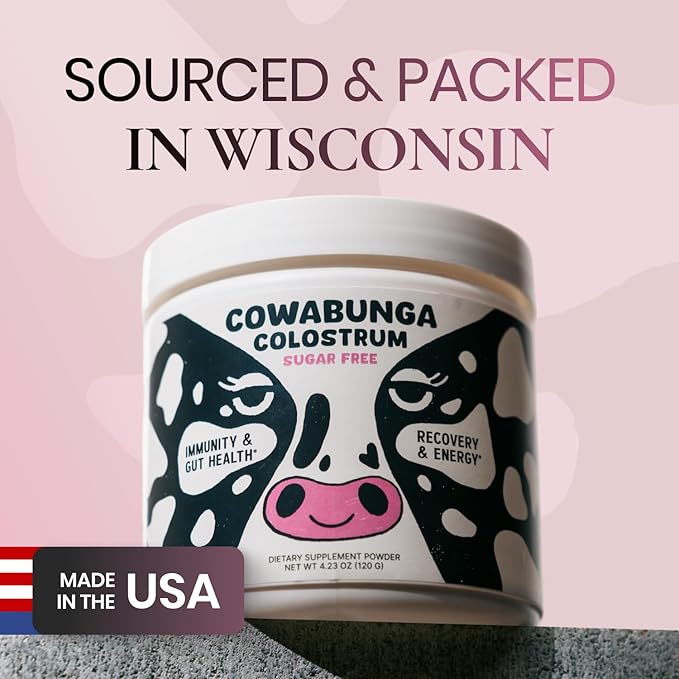 SonoHealth Cowabunga Colostrum - Premium Pure &amp Unaltered Colostrum Powder Supplement - for Immune Support Gut Health Muscle Recovery &amp Wellness - Kosher &amp Halal Certified Calostro