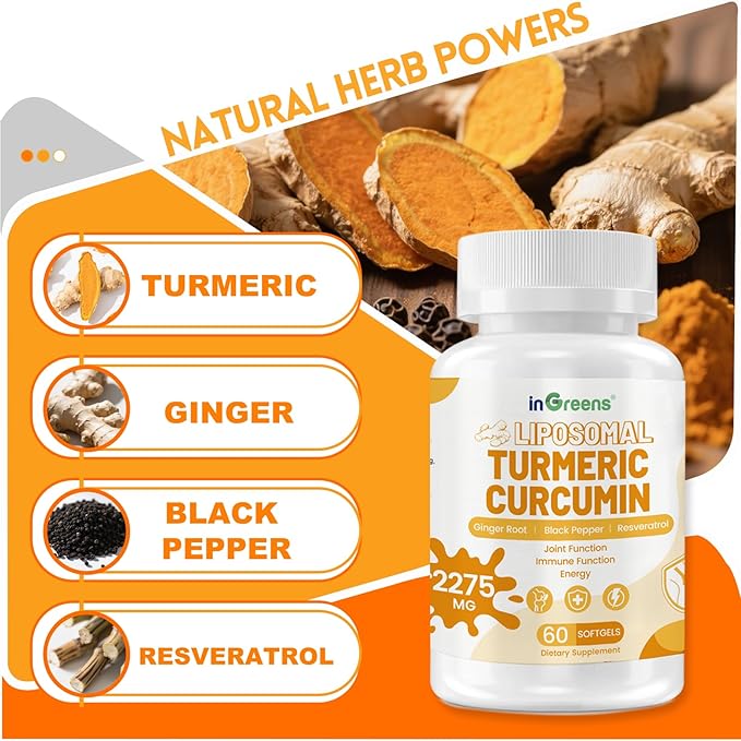 Turmeric Supplement 2275mg 95% Curcumin Liposomal Curcumin for Best Absorption Curcumin Supplement for Joint Support Bottled in USA - 240 Softgels