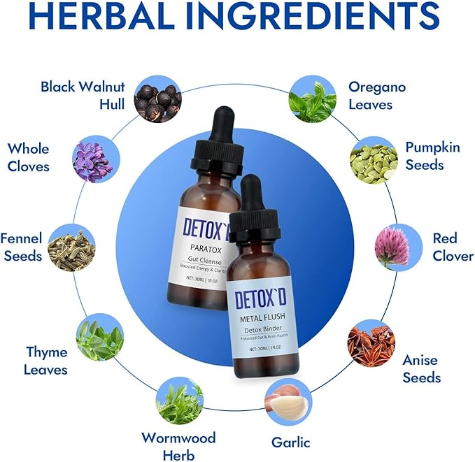 Detox’d Paratox Gut Cleanse &amp Detox - Herbal Liquid Drops with Black Walnut Wormwood Clove &amp Oregano for Digestive Balance Energy Boost &amp Immune Support(1pc)