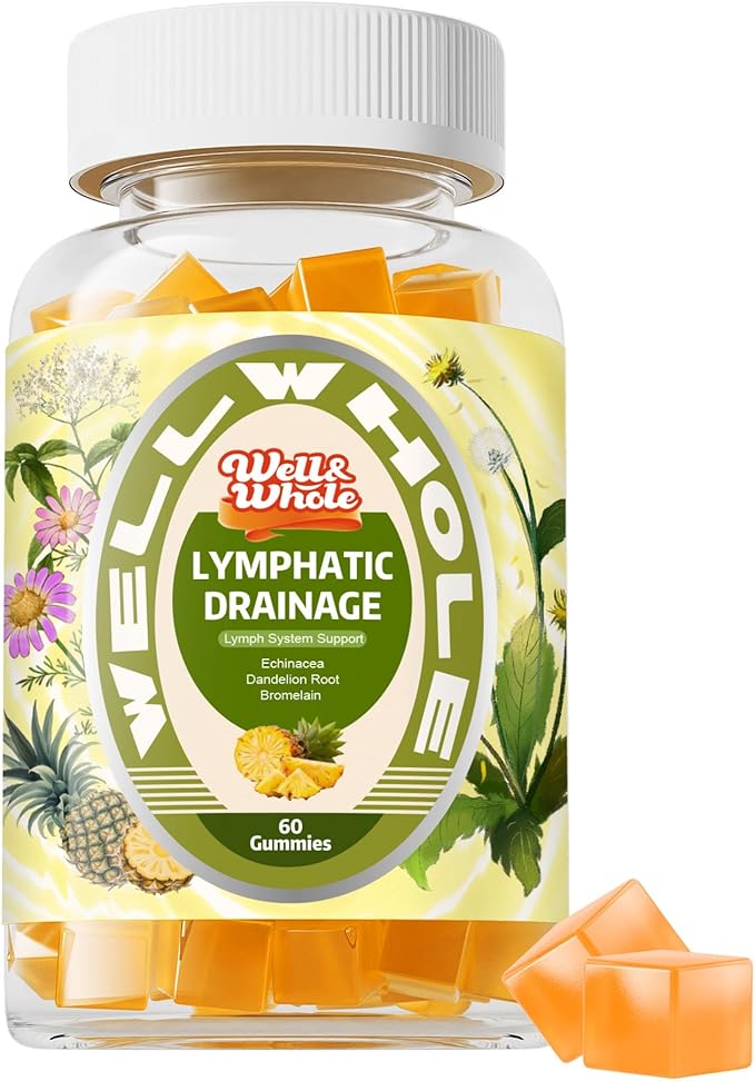 Well&ampWhole Lymphatic Drainage Gummies Lymphatic Drainage Supplements with Echinacea Dandelion Burdock Lymph System Support Lymph Detox Cleanse &amp Immune Support Pineapple Vagan 60 Gummi