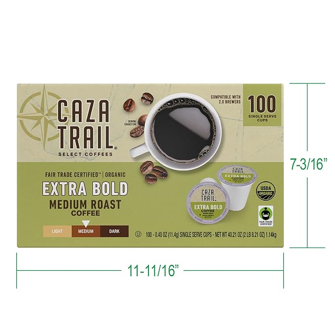 Caza Trail Coffee Organic Extra Bold Medium Roast 100 Single Serve Cups