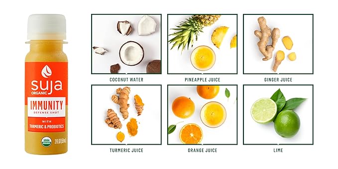 Suja Organic Immunity Defense Shot (60 Pack) with Turmeric and Ginger | Immunity Boost &amp Support | Functional Shots | Cold-Pressed Juice with Live Probiotics | Plant-Based &amp Gluten-Free
