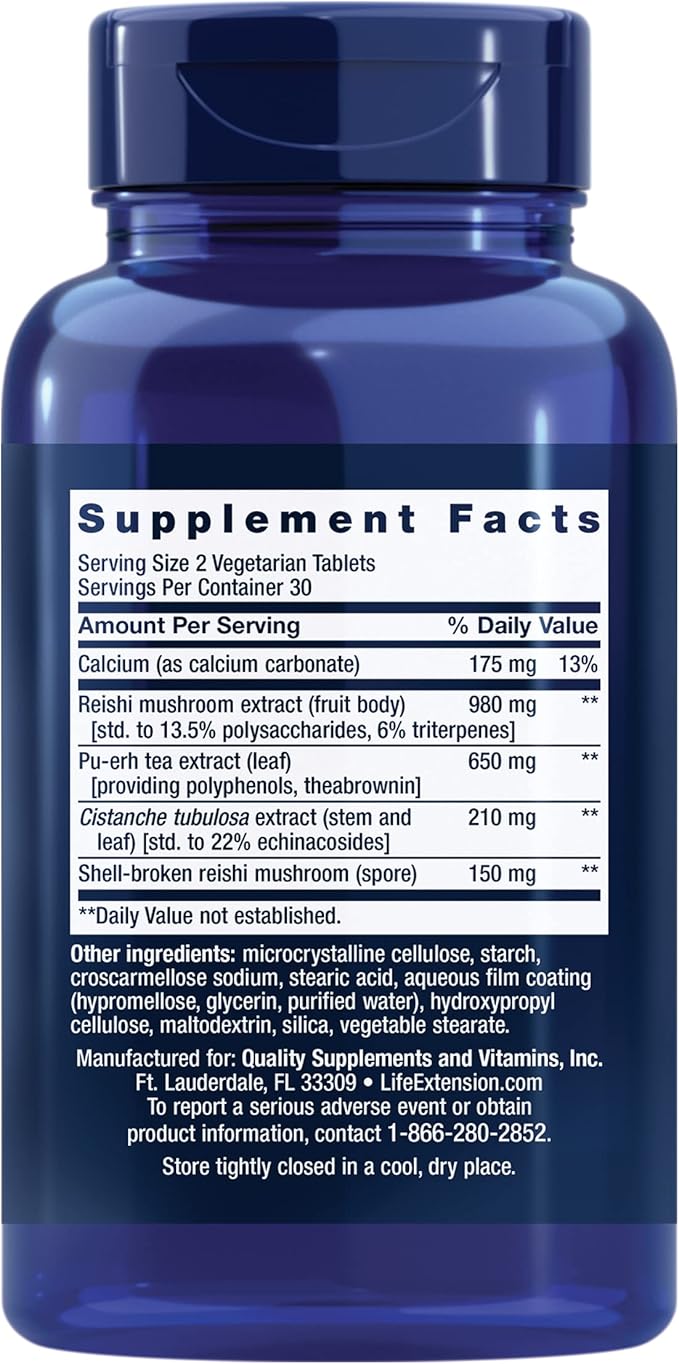 Life Extension Immune Senescence Formula Standardized Cistanche Reishi PU-ERH Tea 60 Vegetarian Tablets