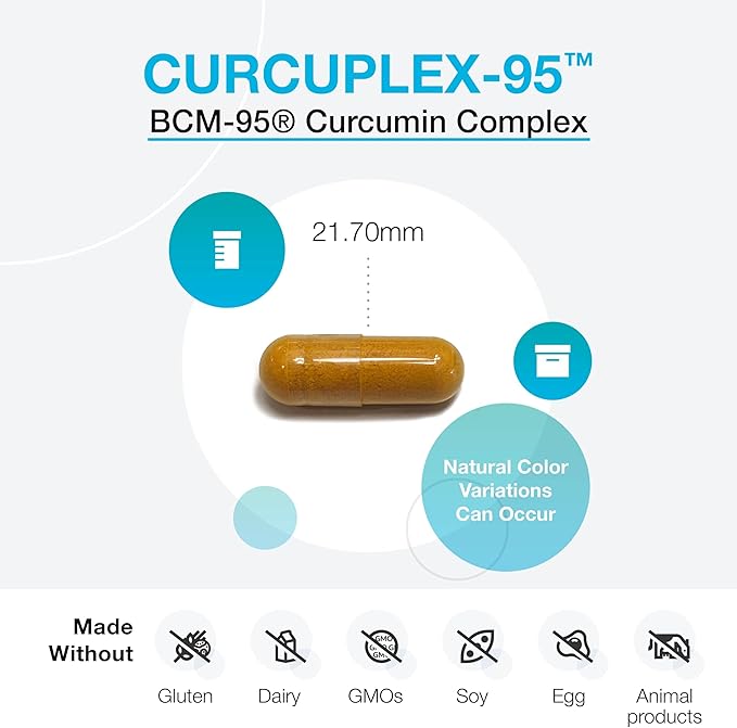 XYMOGEN CurcuPlex-95 - Turmeric Curcumin Supplement for Daily Brain Support* - Enhanced Bioavailability - Non-GMO Gluten-Free Vegan - 60 Capsules