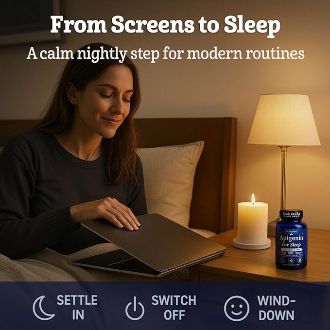 Apigenin Supplement for Sleep. Best Natural Sleep Aid Without Melatonin for Adults. With L-Theanine &amp Magnesium. Plant-Based Nighttime Support. Apigenina Suplemento.