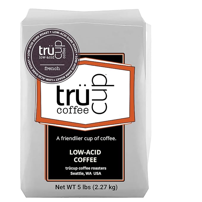 trücup Low Acid Coffee Whole Bean Coffee French Roast 5 LB Natural Water&ampSteam Process (60% Less Acid) Smooth Flavor Stomach-Friendly Rich in Antioxidants