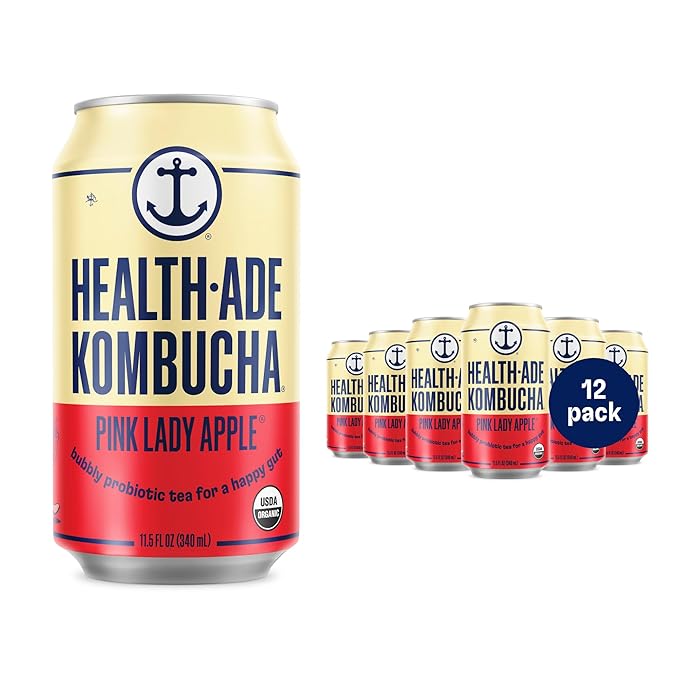 Health-Ade Pink Lady Apple® Kombucha Organic Drink 12-Pack (11.5 Fl Oz Cans) - Fermented Tea with Probiotics Non-GMO Vegan Gluten-Free