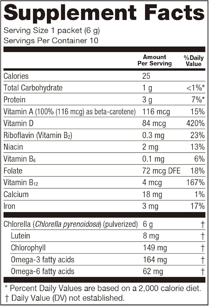 Sun Chlorella Powder Green Algae Superfood Supplement Supports Whole Body Wellness Immune Defense Gut Health &amp Natural Energy Boost - Chlorophyll B12 Protein - Non-GMO - 10 Servings