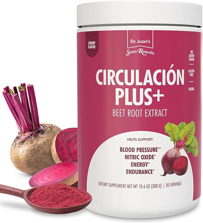 Santo Remedio Circulación Plus with Beet Extract – Nitric Oxide &amp Circulation Support Drink Energy &amp Stamina Support Cherry Flavor – Vegan Superfood Supplement – 30 Servings