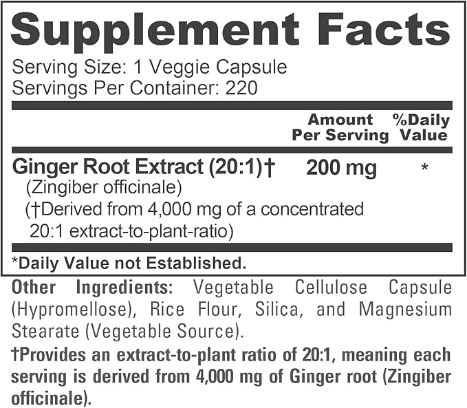 NusaPure Ginger Root Capsules 200 mg 220 Veggie Capsules (Non-GMO Vegan)