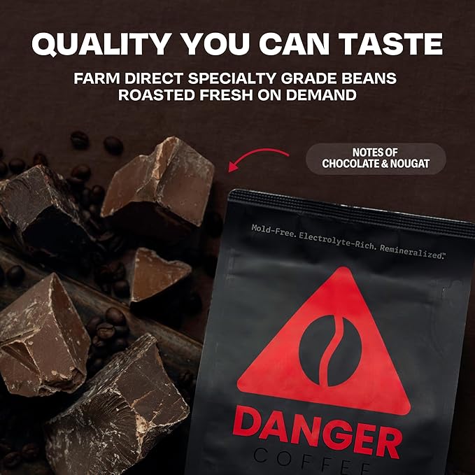 Danger Coffee by Dave Asprey Remineralized Mold Free &amp Lab Tested Whole Bean Coffee Dark Roast 10.9 Ounce