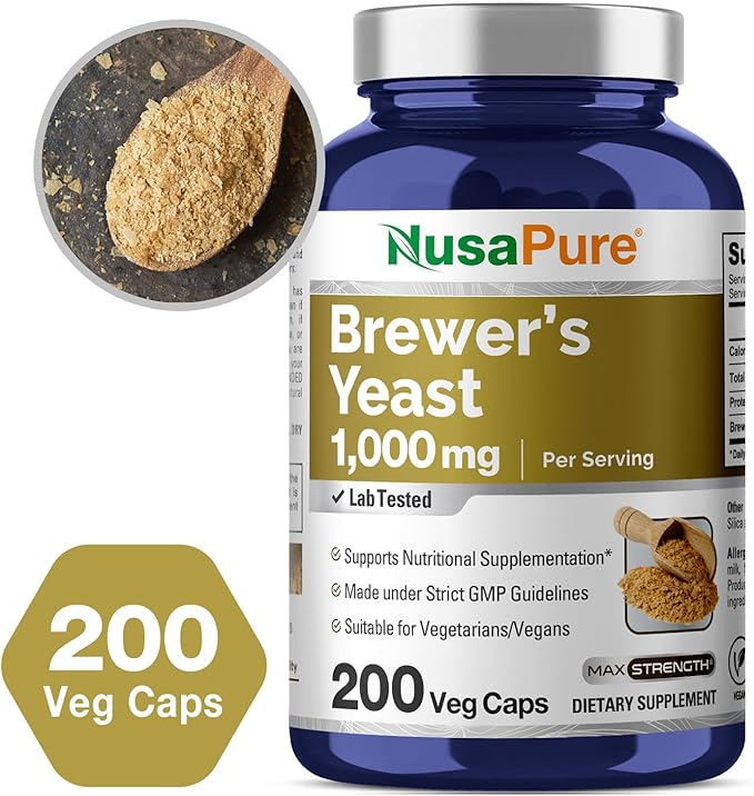 NusaPure Brewer’s Yeast - Suitable for Vegetarian/Vegan Non - GMO - 1000mg 200 Capsules
