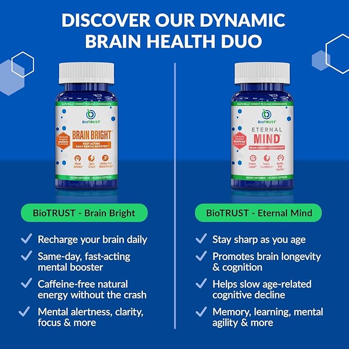 BioTrust Brain Bright – Daily Nootropic Boost for Focus Concentration Mental Clarity – Caffeine Free Nootropics Brain Support Supplement – Thai Ginger Ginkgo Folate L-Theanine – 30 Servings