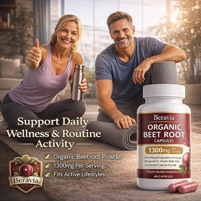 Organic Beet Root Capsules – 1300 mg Beetroot per Serving Supports Circulation &amp Daily Energy for Active Lifestyles Plant-Based Antioxidant Formula 60 Capsules (1)