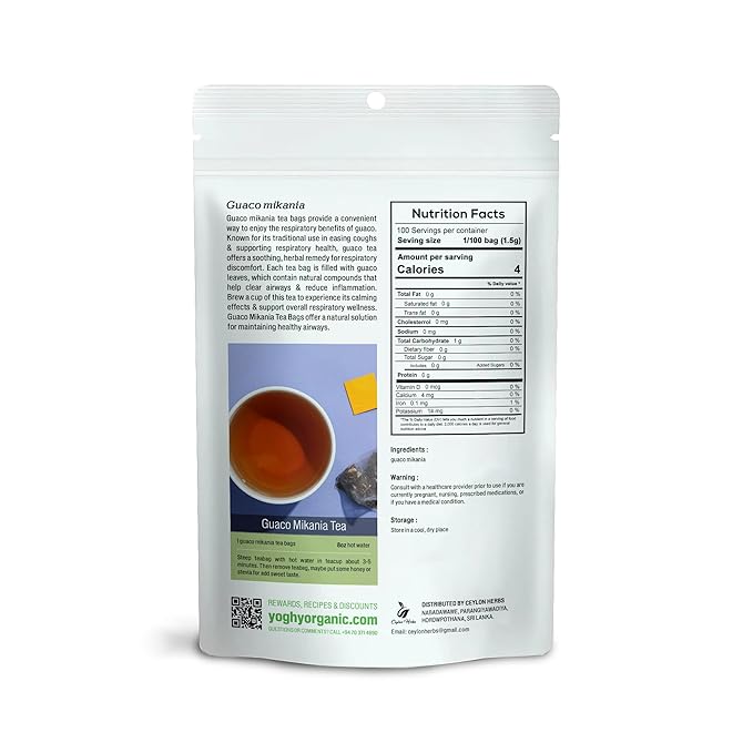 100 Guaco Mikania Tea Bags - 100% Pure Organic Wild-Crafted Herbal Tea Bags for a Refreshing Earthy Brew