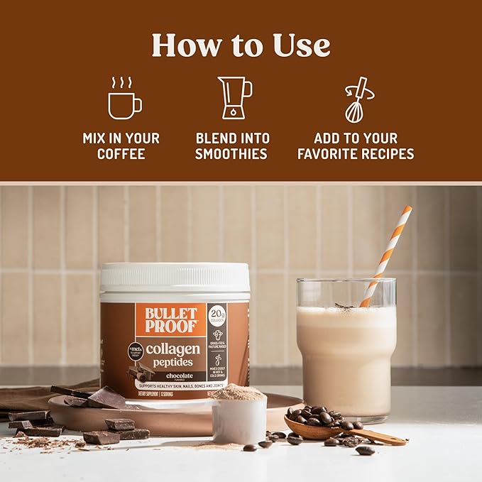 Bulletproof Chocolate Collagen Peptides Powder with MCT Oil 14.3 Ounces Grass-Fed Collagen Protein for Skin Bone and Joint Support Pasture Raised No Added Hormones
