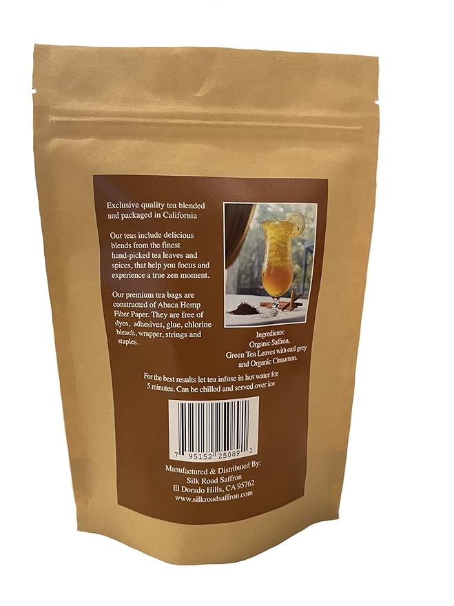 Organic Saffron Organic Ginger Herbal Tea - for better health and wellness (Pack of 1 Saffron Cinnamon Green Tea)