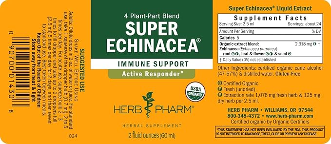 Herb Pharm Super Echinacea® Liquid Extract: USDA Organic Immune Support for Year-Round | Fast-Absorbing Echinacea Tincture 4 Plant-Part Blend: Root Leaf Flower &amp Seed | Up to ~6 Week Supply 2