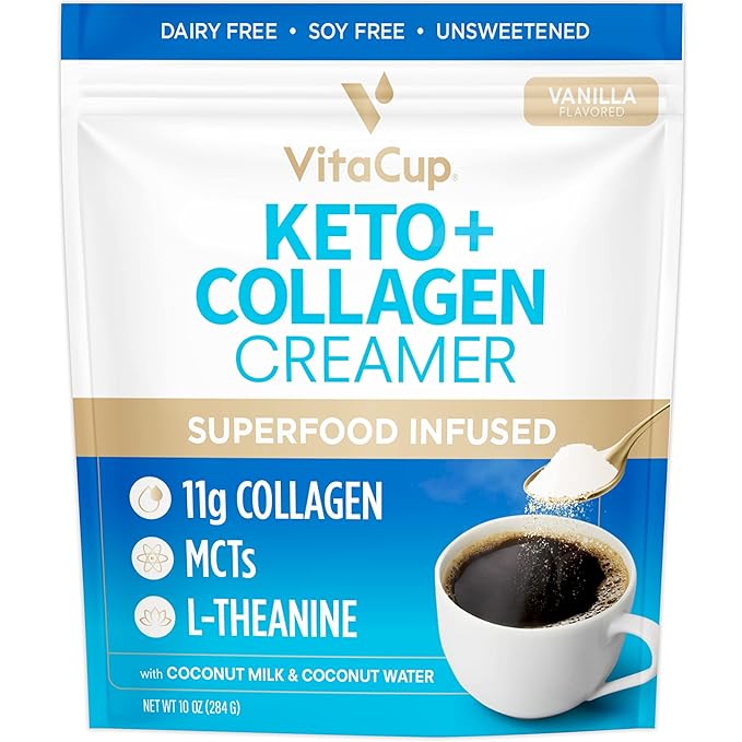 Vitacup Focus Mushroom Ground Coffee &amp Keto + Collagen Vanilla Coffee Creamer Bundle for Immune Support &amp Focus Cognitive Support 10oz ground coffee &amp 10 oz Creamer Powder Bag