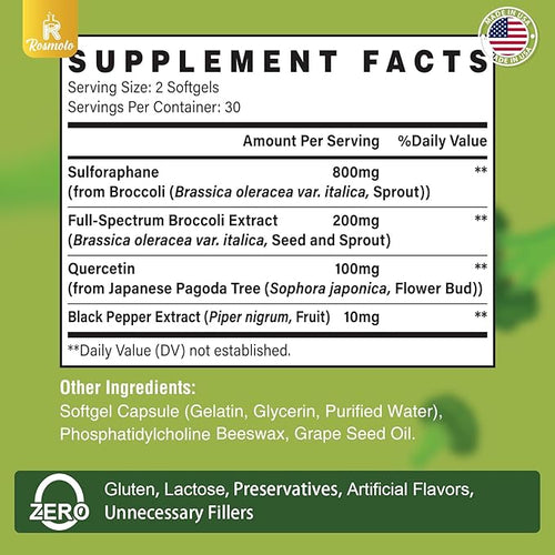 800 MG Liposomal Sulforaphane Powerful Dual-Delivery for Maximum Absorption &amp Potency Full-Spectrum Broccoli Extract Antioxidant &amp Liver Supplement 120 Softgels