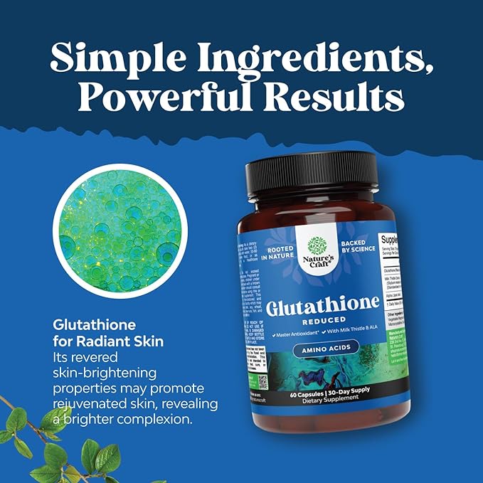Reduced Glutathione Supplement with Milk Thistle - 1000mg per Serving Pure L Glutathione with Alpha Lipoic Acid &amp Milk Thistle Silymarin for Skin Radiance Liver Support &amp Immune Support - 60