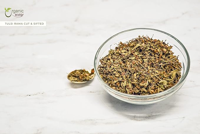 Organic Way Tulsi/Holy Basil (Rama) Cut &amp Sifted (Ocimum Tenuiflorum) - Herbal Tea | USDA &amp Kosher Certified | Vegan Non GMO &amp Gluten Free | Resealable Bag | 100% Raw from India (1LBS / 1